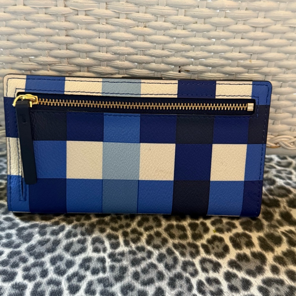 Kate Spade New York Stacy Grove Street Laether Blue Pacific Gingham Wallet - Picture 3 of 11